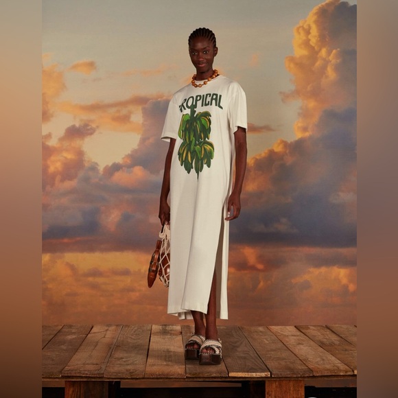 Farm Rio Off-White Tropical Organic Cotton T-Shirt Dress - Picture 1 of 6